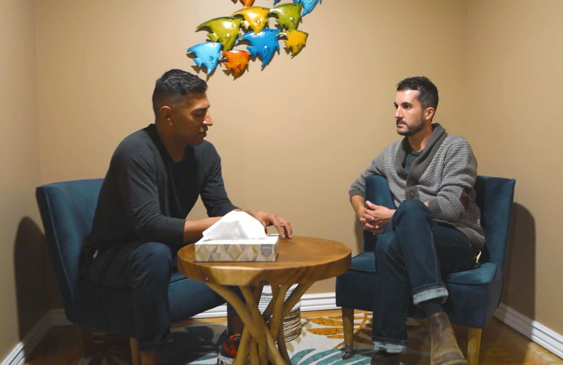 A man participating in therapy following his medical detox in Reno, Nevada.