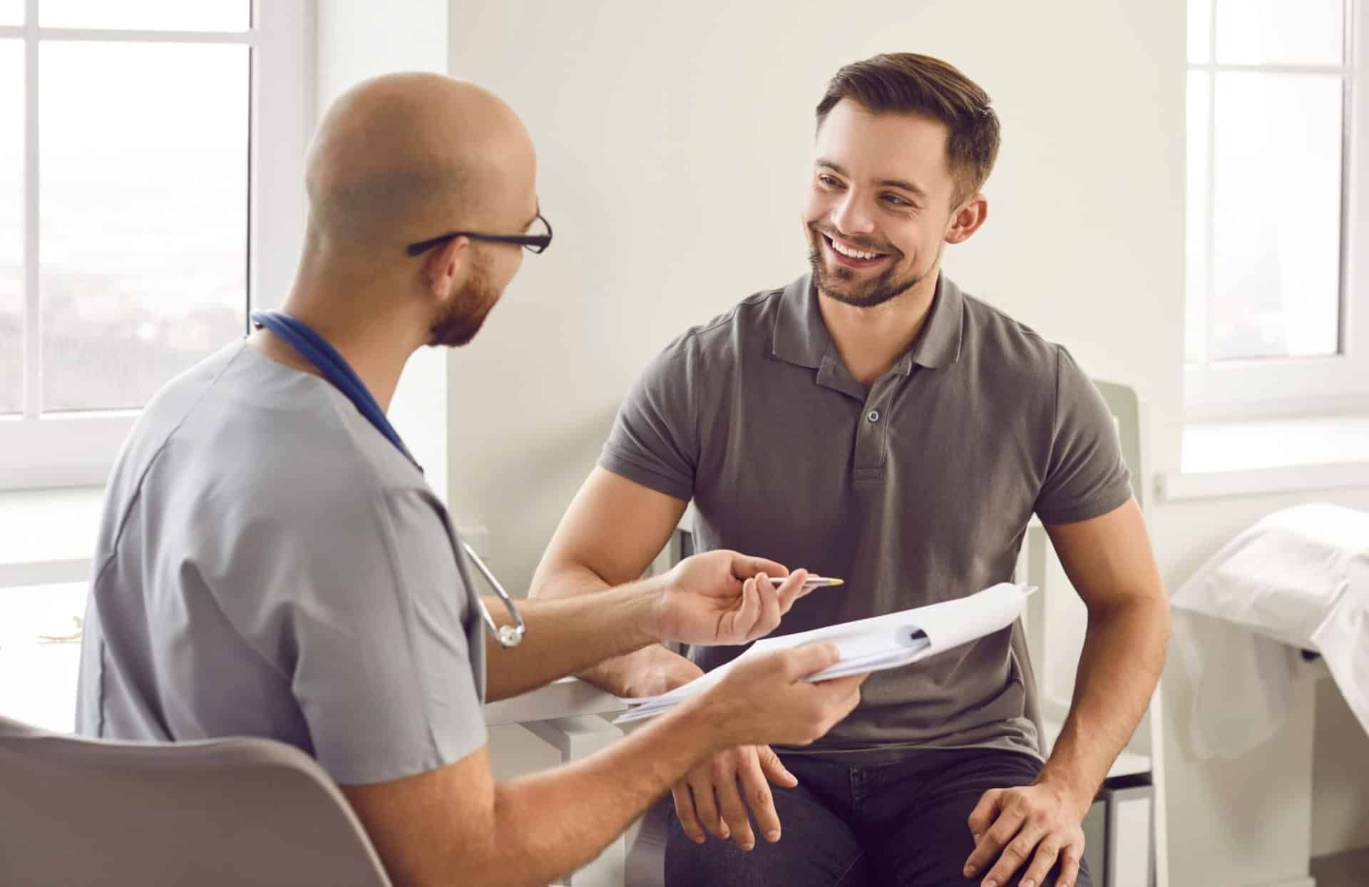 A man consults with a professional during his medical detox in Reno, Nevada.
